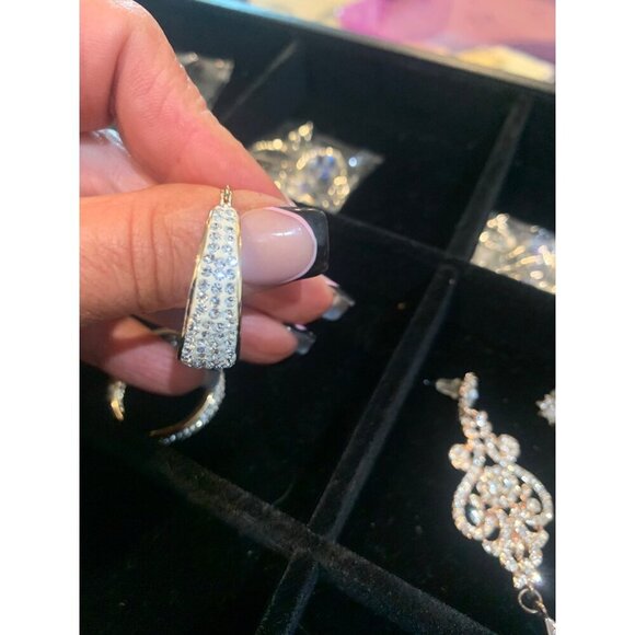 Gold-Tone Hoop Earrings With Clear Rhinestones & Clip Closure - Picture 1 of 4